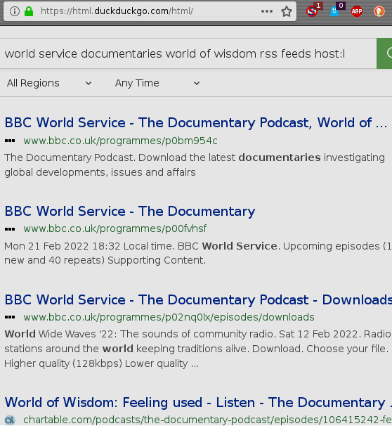 search engine query result to find atom/rss feed for bbc programme