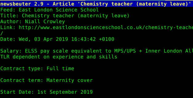 elss job advert RSS reader screenshot