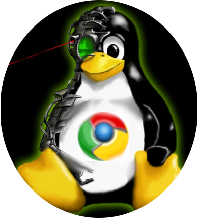 combined image of gnu/linux tux penguin logo with google chrome apps logo